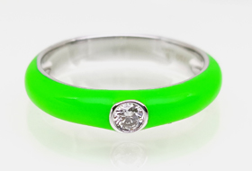 18K white gold ring with Diamond & Green Enamel