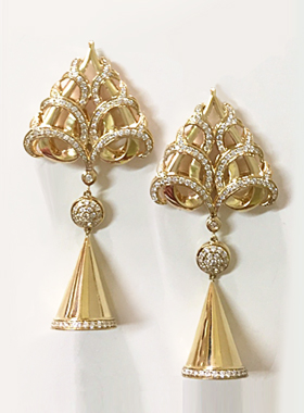 Arabian style 18K yellow gold hair pin earring with Diamonds