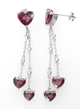 14k white gold earring with Rhodolite & Diamonds