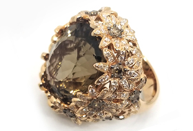 18k pink gold ring with Smoky Quartz & Diamonds